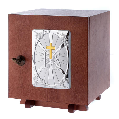 Tabernacle in wood with aluminium plate JHS 20X20 cm 2
