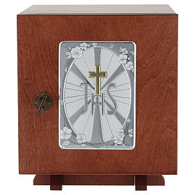 Tabernacle en bois et plaque aluminium IHS 20x20 cm