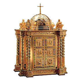 Baroque Molina tabernacle scenes of Christ and Evangelists's life gold plated brass 33 1/2x23 1/2x16 1/2 in