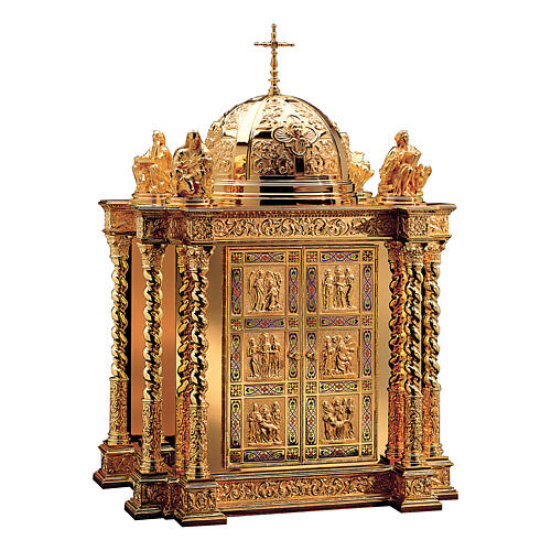 Baroque Molina tabernacle scenes of Christ and Evangelists's life gold plated brass 33 1/2x23 1/2x16 1/2 in 1