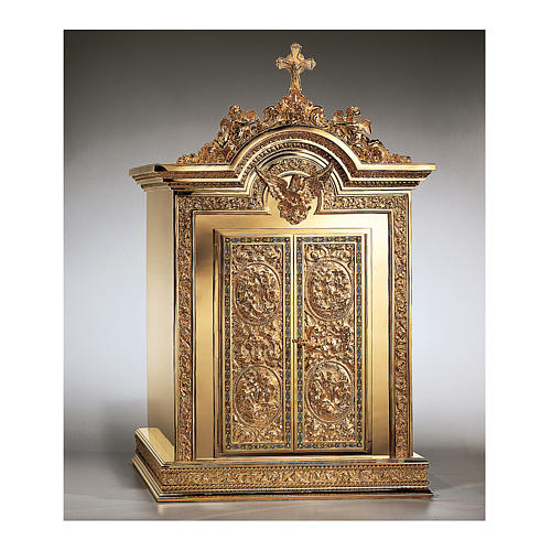 Tabernacle in golden brass, Resurrection and Ascension 86.5x53x54 cm Molina 1