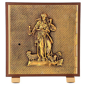 Good Shepherd tabernacle, wood with elm finish and gold plated shell