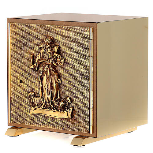 Good Shepherd tabernacle, wood with elm finish and gold plated shell 3