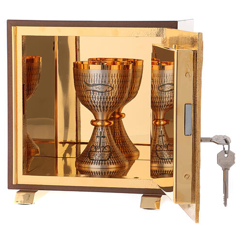 Chalice tabernacle in burl elm finish wood and gold plated case 5