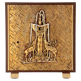 Deers at the source tabernacle, wood with red marble finish and gold plated shell
