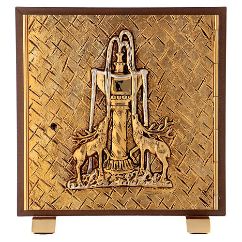 Deers at the source tabernacle, wood with red marble finish and gold plated shell 1