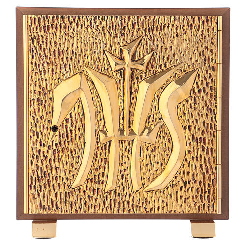 Wood tabernacle IHS gold plated case 1