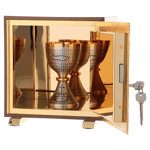 Wood tabernacle IHS gold plated case 5