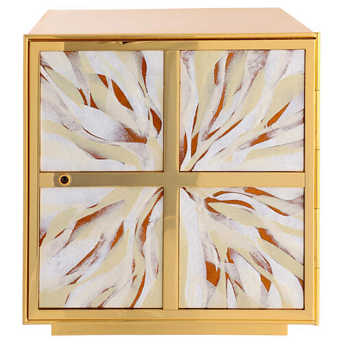 Tabernacolo raggi sfumati smalto bianco ottone dorato 1
