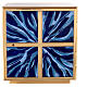 Tabernakel aus vergoldetem Messing mit Emailarbeit in Blau-Tönen, Strahlenmuster, 30x30x30 cm s1
