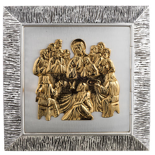 Wall Tabernacle with Last Supper in wood and cast brass 1