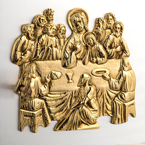 Wall Tabernacle with Last Supper in wood and cast brass 2
