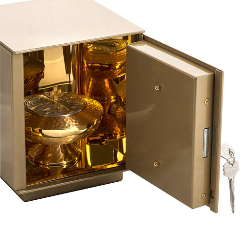 Sagrario de mesa Pan, Espigas bronce dorado caja hierro 4