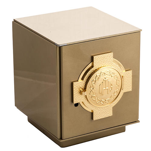 Sagrario de mesa Cruz IHS bronce dorado caja hierro 1
