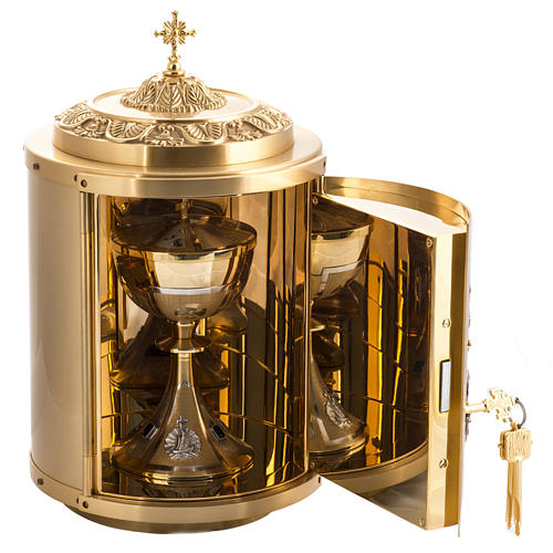 Altar Tabernacle in gold-plated brass with Lamb of God in bronze 3
