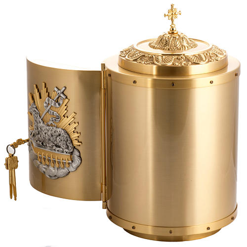 Altar Tabernacle in gold-plated brass with Lamb of God in bronze 4