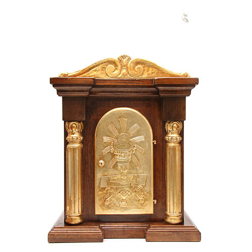 Tabernacle en bois avec chapiteau feuille or 70x45x30 1