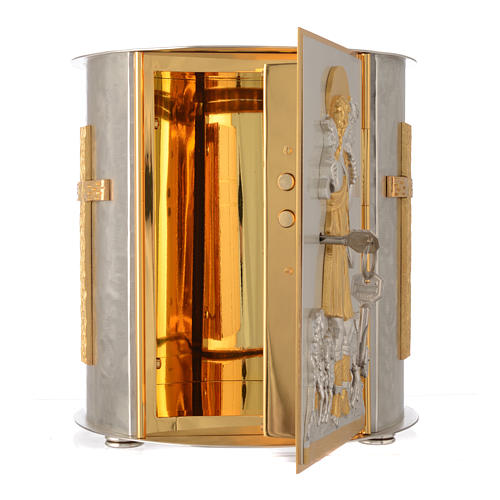 Tabernacolo da mensa tondo Buon Pastore ottone dorato 4