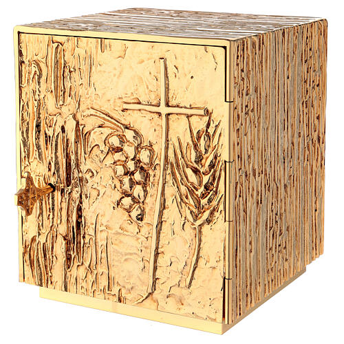 Altartabernakel aus Messing Kreuz Trauben und Weizenähre 2