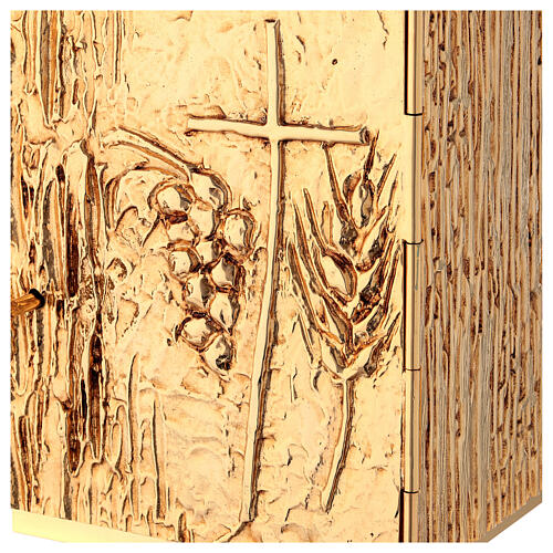 Tabernáculo de altar latão dourado trigo uva cruz 3