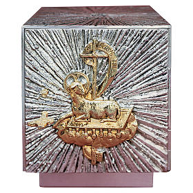 Altar tabernacle silver-plated brass, golden Agnus Dei