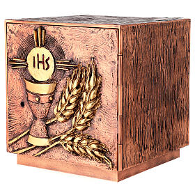 Tabernáculo de altar latão moldado acobreado trigo hóstia ouro