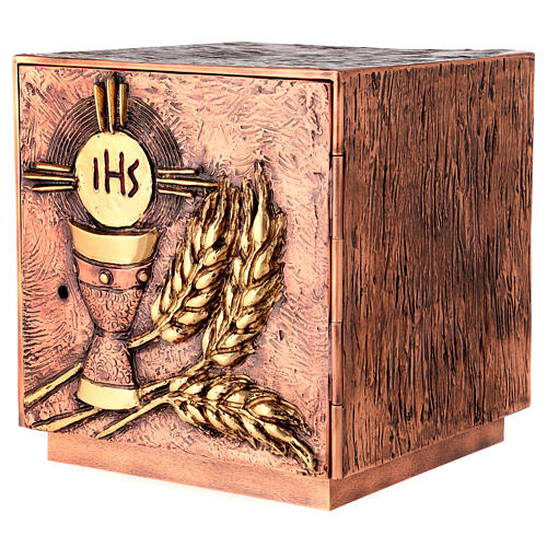 Tabernáculo de altar latão moldado acobreado trigo hóstia ouro 2