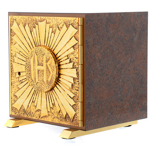 Tabernacle in wood and brass marble effect, IHS symbol 2
