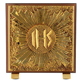 Tabernacle in wood and brass marble effect, IHS symbol