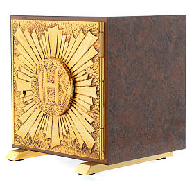 Tabernacle in wood and brass marble effect, IHS symbol