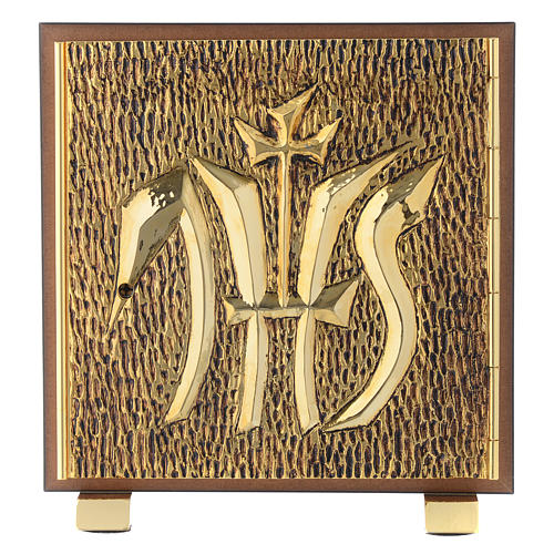 Tabernacle in wood and brass marble effect, IHS 1