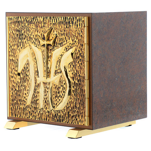 Tabernacle in wood and brass marble effect, IHS 2