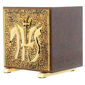 Tabernacle in wood and brass marble effect, IHS