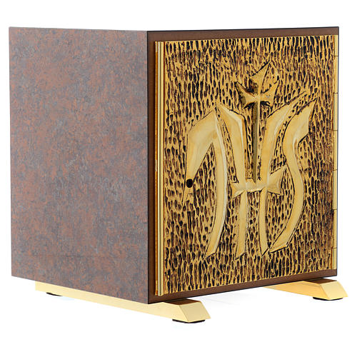 Tabernacle in wood and brass marble effect, IHS 3