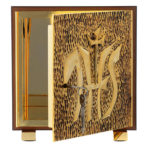 Tabernacle in wood and brass marble effect, IHS 4