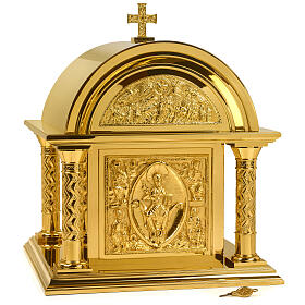Tabernacolo romanico Molina ottone dorato Cristo Pantocratore