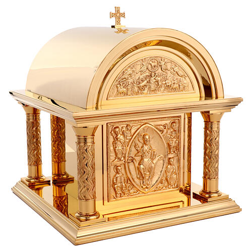Tabernacolo romanico Molina ottone dorato Cristo Pantocratore 7