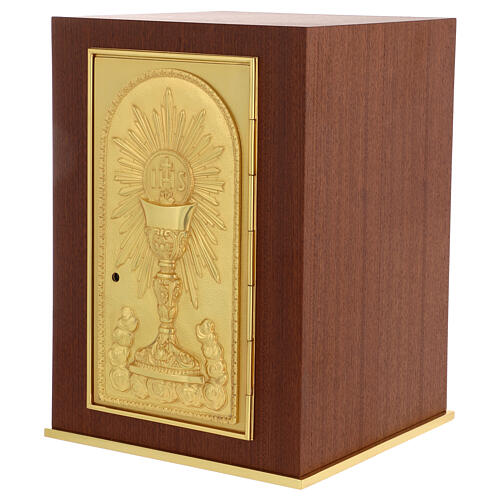 Mahogany wood altar tabernacle with IHS and chalice 3