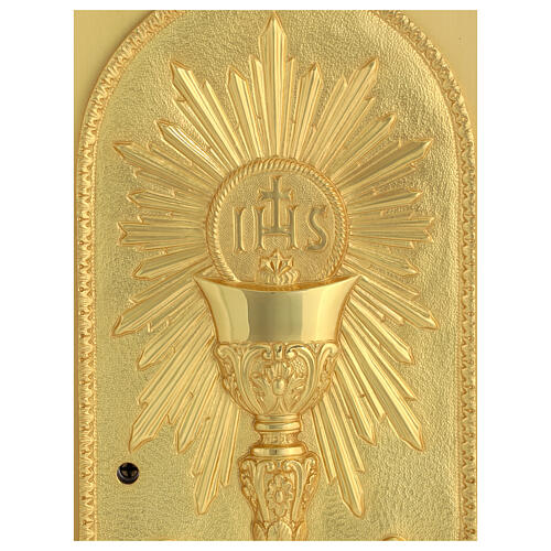 Mahogany wood altar tabernacle with IHS and chalice 4