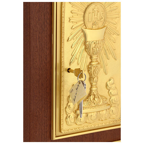 Mahogany wood altar tabernacle with IHS and chalice 6