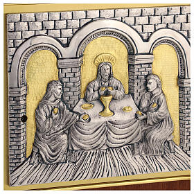 Altartabernakel aus dunklem Massivholz mit vergoldeter Türplatte – Motiv: Abendmahl in Emmaus