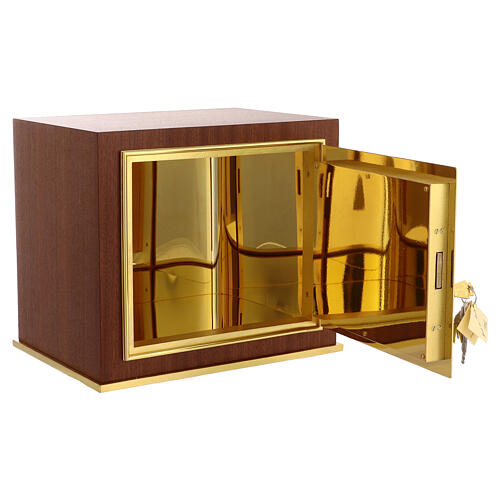 Altar tabernacle in dark solid wood with golden brass door, Supper at Emmaus 6