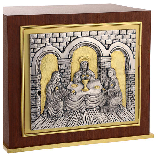 Tabernacolo da mensa porta ottone dorata legno Cena Emmaus 5