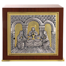 Tabernakulum na ołtarz Cena Emmaus, drzwiczki mosiądz pozłacany, drewno