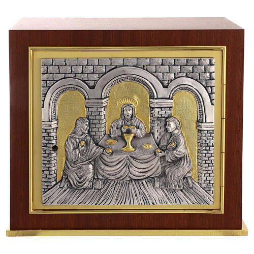 Tabernakulum na ołtarz Cena Emmaus, drzwiczki mosiądz pozłacany, drewno 1