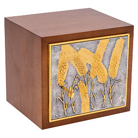 Tabernáculo madeira porta trigo acabamento prateado e dourado 30x30x25 cm