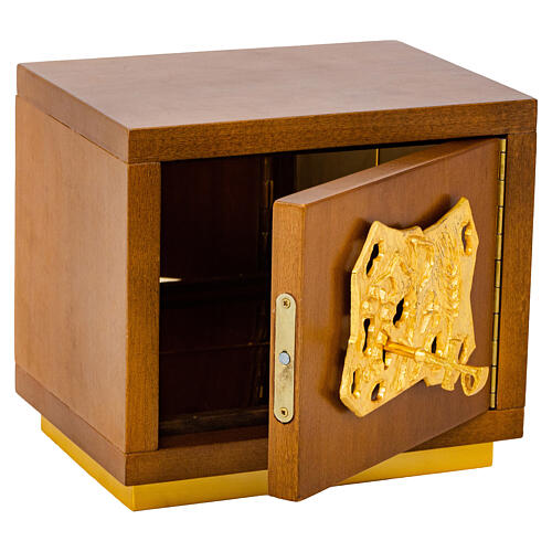 Altartabernakel aus Holz mit vergoldetem Relief „PAX“, Weintrauben und Ähren – 25 × 20 × 20 cm 2
