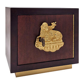 Wooden tabernacle with gilded Paschal lamb, 10x8x8 in