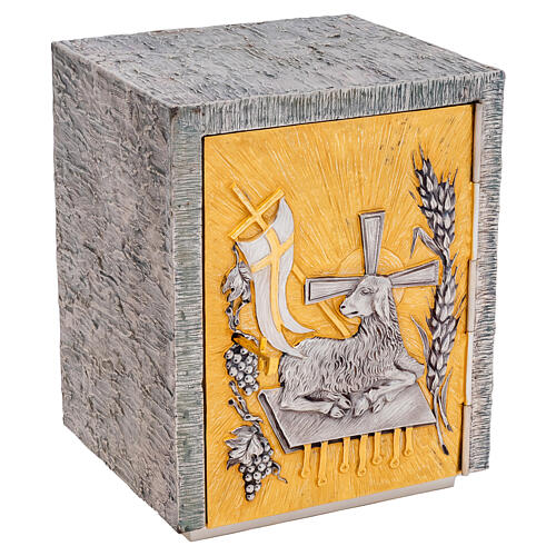Tabernacle with small door lamb Paschal grape and wheat double finish 30X40X25 cm 1