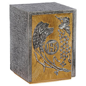 Tabernacolo bronzo JHS, spighe uva finiture due colori 50x40x30 cm